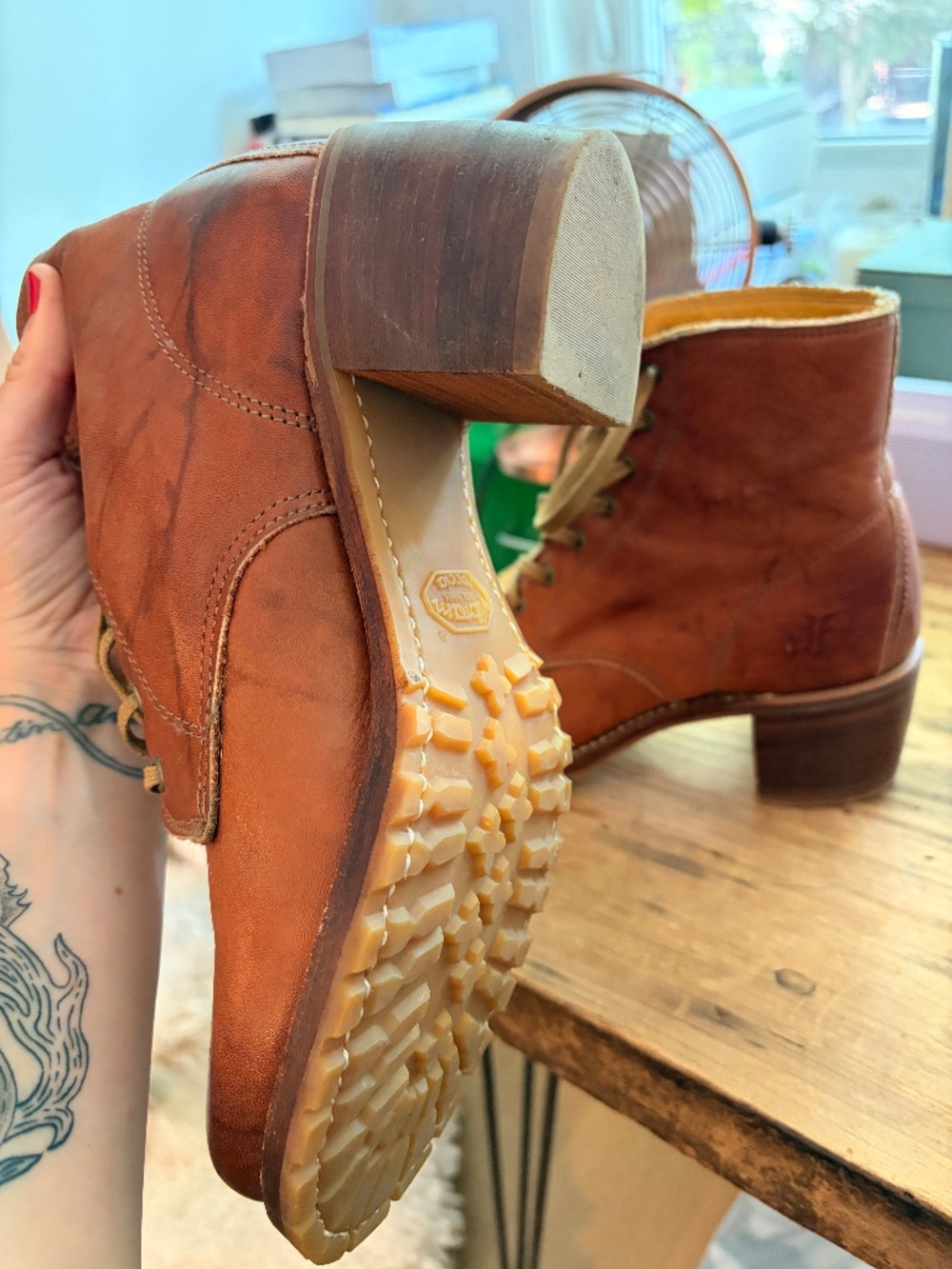 Frye Leather Boots, Distressed, Heels, US 8.5, Almost New - Picture 11 of 11